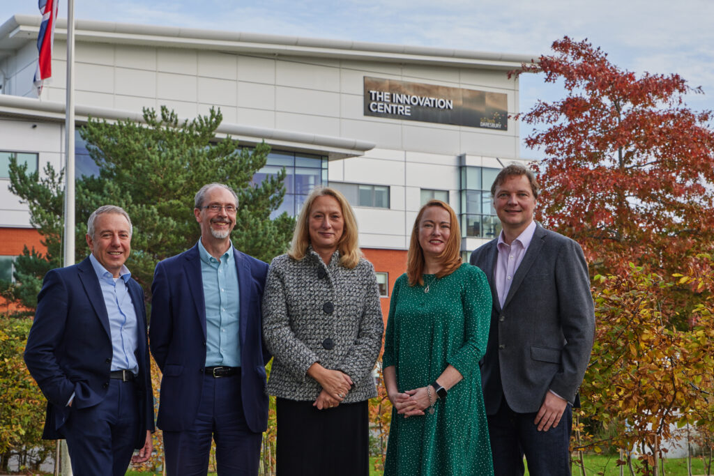 MoU Photo JP Photo of Massimo Noro, Business Development Director, STFC, John Leake, Business Growth Director, Sci-Tech Daresbury, Lorna Green, CEO, LYVA Labs, Dr Angela Walsh, Business Development, STFC Daresbury Laboratory, Ivo Kerkhof, Chief Operating Officer, LYVA Labs.