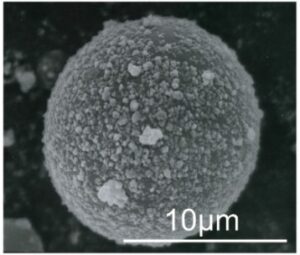 Example of composite particle (Nano oxide particles coat onto silicone particle) Image of a composite particle